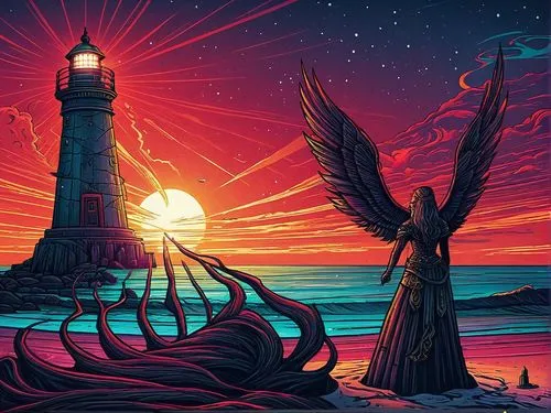 lighthouse,lighthouses,threadless,beautiful wallpaper,maiden's tower,fantasy picture,Illustration,Realistic Fantasy,Realistic Fantasy 25