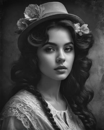 victorian lady,vintage female portrait,romantic portrait,fantasy portrait,vintage woman,mystical portrait of a girl,vintage girl,digital painting,girl portrait,girl wearing hat,world digital painting,portrait of a girl,gothic portrait,victorian style,charcoal drawing,young woman,pencil drawings,woman portrait,portrait background,young girl,Conceptual Art,Fantasy,Fantasy 13