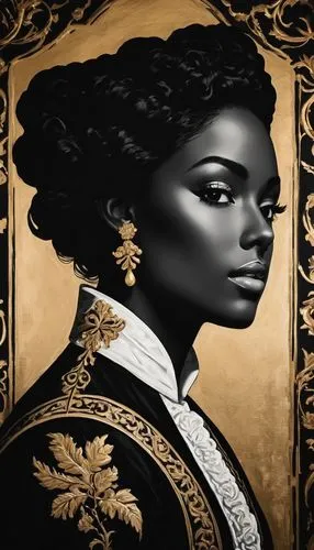 african american woman,black woman,beautiful african american women,queen anne,moorish,african woman,black skin,black women,portrait background,ebony,afroamerican,brandy,gold foil art,fashion illustration,nigeria woman,fantasy portrait,geisha,afro-american,afro american girls,cleopatra,Illustration,Black and White,Black and White 33