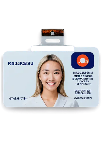 ID card, rectangular shape, white background, rounded corners, glossy finish, 3.5 inches length, 2.5 inches width, 0.1 inch thickness, magnetic strip on back, hologram security feature, bold font, nam