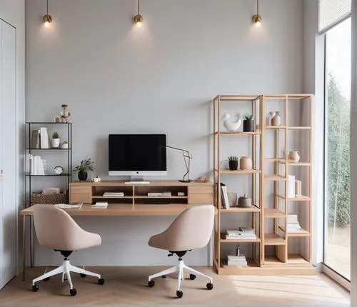 the chair is near the computer on the desk,modern office,working space,creative office,office desk,desk,office chair,Photography,General,Realistic