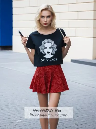 WYSIWYG, no strings, no text, no frame,a girl holding an umbrella and wearing a black shirt with a marilyn monroe po,girl in t-shirt,evanna,fashiontv,tshirt,perrie,t-shirt printing