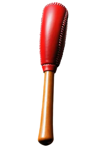 Baseball, baseball bat, leather texture, wooden grain, brown color, red stitching, detailed seams, worn-out grip, metallic knob, morning dew, soft sunlight, 3/4 composition, shallow depth of field, wa