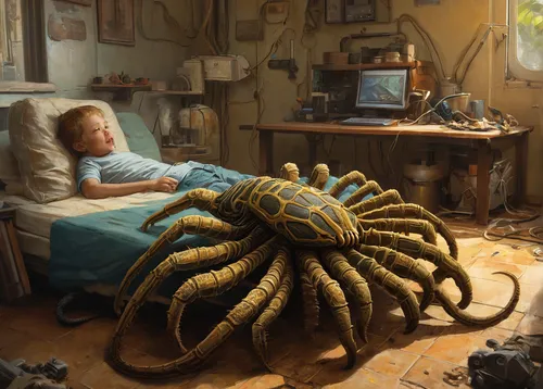 knitting,cloves schwindl inge,knitting wool,tarantula,arthropod,apiarium,sci fiction illustration,horsehair crab,kraken,to knit,hermit crab,arachnid,cocoon,knitting laundry,arthropods,wicker,sea-urchin,the little girl's room,palm spider,arachnophobia,Illustration,Realistic Fantasy,Realistic Fantasy 28