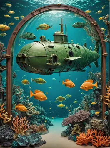 marine tank,aquarium decor,submersible,underwater playground,aquarium,semi-submersible,porthole,fish tank,scuba,under sea,underwater background,under the sea,marine animal,aquarium inhabitants,tank ship,active tank,aquanaut,undersea,landing ship  tank,underwater world,Illustration,Black and White,Black and White 27