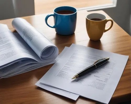 Modern sample architecture design document, white paper, A4 size, wooden desk, office environment, bright overhead lighting, shallow depth of field, slightly blurred background, sharp focus on documen