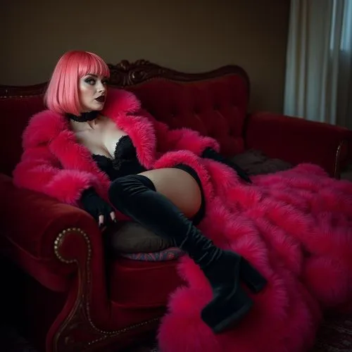 pink chair,fur,burlesque,minaj,the fur red,animal fur