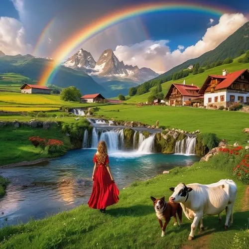 fantasy picture,unicorn and rainbow,beautiful landscape,rainbow background,rainbow bridge,landscape background,Photography,General,Realistic