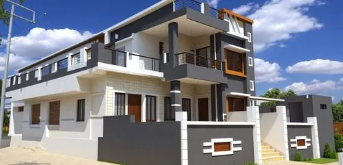 a two story home that looks like it has three floors and an attached deck,3d rendering,modern house,homebuilding,residential house,two story house,duplexes,Photography,General,Realistic