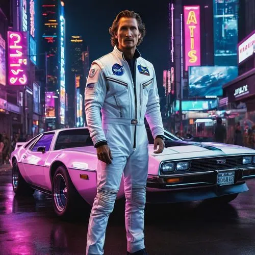 futuristic,cyberpunk,80s,lamborghini urus,lincoln cosmopolitan,lincoln capri,nikola,gosling,valet,merc,neon arrows,the suit,chevrolet camaro,delorean dmc-12,80's design,billionaire,man in pink,camaro,bobby-car,austin cambridge,Photography,General,Natural