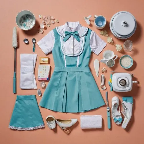 nurse uniform,school uniform,flatlay,summer flat lay,pastel colors,chef's uniform,tea party collection,teal and orange,school clothes,pastels,flat lay,doll dress,a uniform,color turquoise,uniform,school items,teal,paper doll,turquoise leather,first aid kit,Unique,Design,Knolling