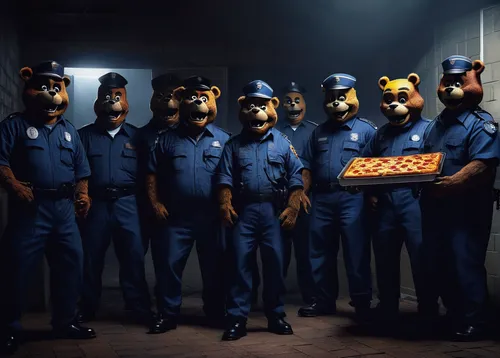 officers,pizza supplier,police officers,order pizza,animal company,police force,police uniforms,the bears,firefighters,cops,furta,first responders,criminal police,police dog,police,firemen,employees,patrols,uniforms,pizza service,Conceptual Art,Sci-Fi,Sci-Fi 25