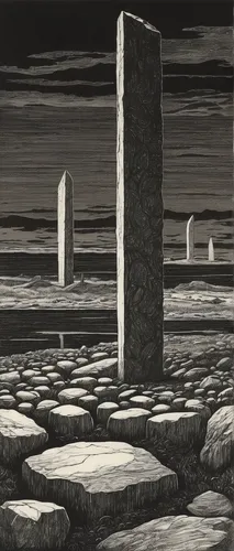 standing stones,megaliths,megalithic,stone circle,ring of brodgar,stone circles,daymark,megalith,olle gill,tombstones,stonehenge,monolith,gravestones,necropolis,stone towers,grave stones,neo-stone age,stone drawing,stone henge,stone blocks,Illustration,Black and White,Black and White 28