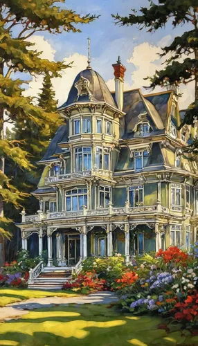 The Old House at Roesland | Landscape Painting | Pender Island | Artist Painter Kim Pollard | Canada | Roesland,victorian,house in the forest,victorian house,house painting,hotel del coronado,studio g