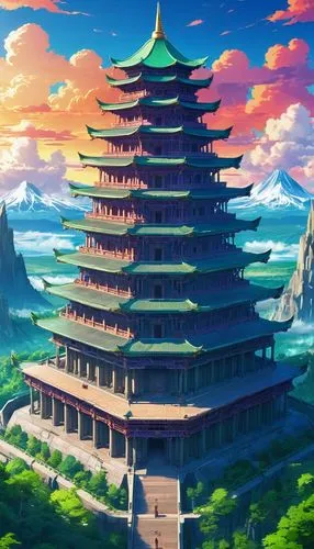 tianxia,jinchuan,ancient city,pagodas,taishang,huanghua,dalixia,yamatai,imagawa,baoqing,shizhong,stone pagoda,hall of supreme harmony,bird kingdom,baoding,jonidan,sanxian,landscape background,hanqing,asian architecture,Illustration,Japanese style,Japanese Style 03