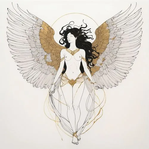 angel line art,seraphim,dawnstar,zodiac sign gemini,cherubim,promethea,Illustration,Paper based,Paper Based 19