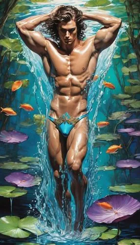 swimmer,fischerspooner,merfolk,namor,female swimmer,manaudou,Art,Classical Oil Painting,Classical Oil Painting 02