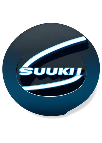 Suzuki logo, blue letter S, silver circle background, 3D metallic effect, reflective surface, high-gloss finish, modern design, bold font, centered composition, white outline, slight gradient, detaile