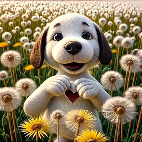 puppy, cartoon, animation shaping his hand in a heart shape between dandelions,snoopy,australian daisies,daisy flowers,wood daisy background,meadow daisy,daisy flower,cute puppy,daisies,cartoon flower