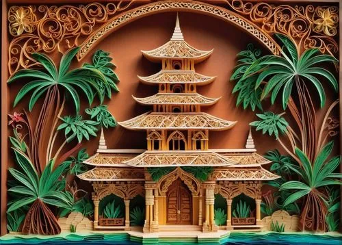 asian architecture,arabic background,pandal,peranakan,paper art,diorama,shangrila,wood carving,agrabah,pagodas,thai temple,peranakans,tajmahal,3d fantasy,background design,buddhist temple,the court sandalwood carved,stage curtain,islamic architectural,minangkabau,Unique,Paper Cuts,Paper Cuts 09