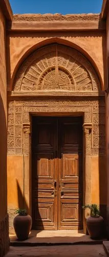 Asmara architecture, ancient Ethiopian, grandiose, intricate stone carvings, ornate doorways, narrow windows, conical roofs, vibrant colors, mud-brick walls, palm trees surrounding, sunny afternoon, g