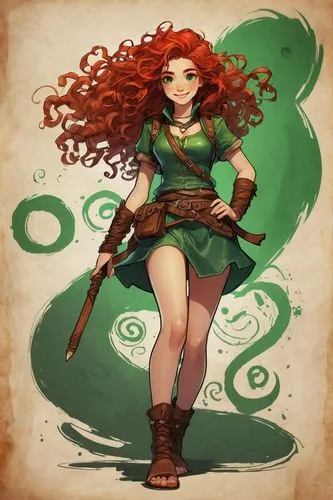 merida,celtic queen,fae,irish,celt,irish setter,rowan,ivy,jade,ariel,wind warrior,druid,redheads,female warrior,poison ivy,the enchantress,long ahriger clover,celtic woman,fire poker flower,piper,Illustration,Paper based,Paper Based 01