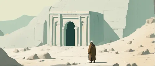 megaliths,guards of the canyon,monolith,art deco background,stonehenge,backgrounds,mausoleum ruins,monuments,pilgrimage,pillars,ancient city,obelisk,ruins,barren,necropolis,sci fiction illustration,the desert,hall of the fallen,stargate,viewing dune,Illustration,Japanese style,Japanese Style 08