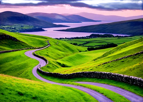 winding roads,ireland,winding road,ecosse,irlanda,scottish highlands,northern ireland,irelands,eire,scotland,isle of skye,donegal,trotternish,lochranza,beara,schottland,rolling hills,isle of mull,landscapes beautiful,cumbria,Conceptual Art,Oil color,Oil Color 08