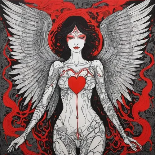 baroness,deathbird,archangel,lilith,angel of death,viveros,Illustration,Paper based,Paper Based 19