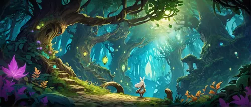 elven forest,fairy forest,enchanted forest,forest glade,fairytale forest,cartoon video game background,forest background,druid grove,fantasy landscape,fairy world,fairy village,forest landscape,forest of dreams,cartoon forest,forest floor,the forest,holy forest,forest path,fantasy picture,mushroom landscape,Illustration,Retro,Retro 13