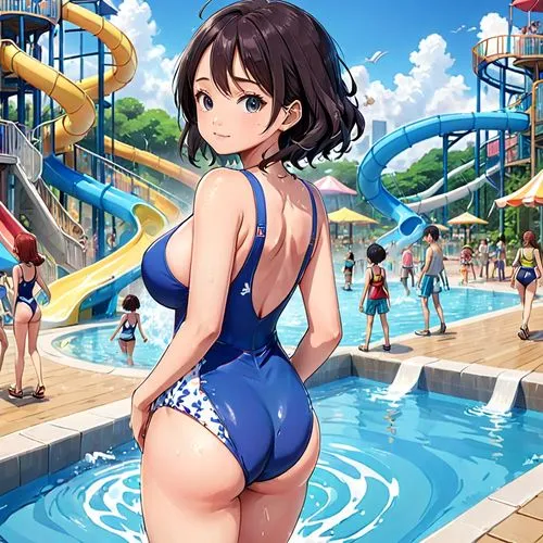 yanmei,megumi,haruhi,kumiko,fubuki,idolmaster,summer background,water park,waterpark,iku,shimei,anri,mio,tsugumi,haru,mizuhara,bayumi,kayoko,keijo,himuto,Anime,Anime,Traditional