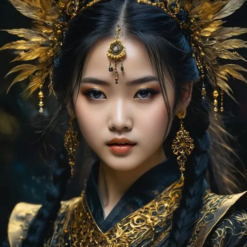 oriental princess,chinese art,asian costume,oriental girl,inner mongolian beauty,oriental,mulan,fantasy portrait,vietnamese woman,oriental painting,golden dragon,geisha,asian woman,fantasy art,asian culture,mystical portrait of a girl,geisha girl,peking opera,taiwanese opera,warrior woman,Photography,General,Fantasy