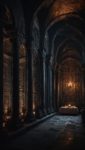 catacombs,hall of the fallen,crypt,haunted cathedral,candlelights,hagia sofia,sepulchre,ornate room,byzantine architecture,cave church,doge's palace,chamber,candlelight,sanctuary,tealight,empty interior,a dark room,castle of the corvin,games of light,hagia sophia mosque,Conceptual Art,Fantasy,Fantasy 11