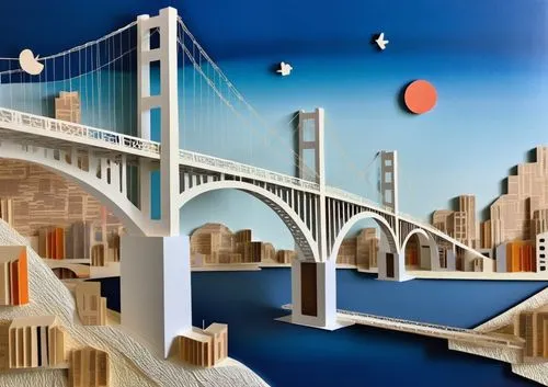 sheeler,bridges,akashi-kaikyo bridge,pont,puente,bridge,Unique,Paper Cuts,Paper Cuts 07