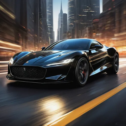 Sleek black sports car zooming through a city skyline.,corvette mako shark,ford gt 2020,hennessey viper venom 1000 twin turbo,dodge viper,viper,viper gts,fast cars,fast car,luxury sports car,sports ca