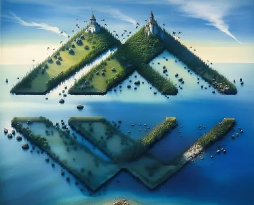 ландшафт,floating islands,artificial islands,artificial island,pyramids,mushroom island,islands,uninhabited island,cube sea,triangles background,flying island,an island far away landscape,bird island,