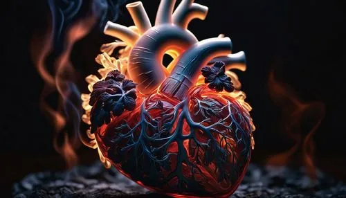 In a fantastic scene that uses 3D Surreal 3D model Anatomical Heart completely made of dense wisps of smoke, very detailed, cinematic, dramatic, effective lighting, play of light and shadow, soaring s