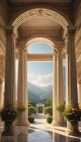 powerscourt,cochere,gleneagles,marble palace,peristyle,neoclassical,palladian,greek temple,pemberley,neoclassicism,pillars,colonnades,doric columns,gleneagles hotel,archly,palladianism,amanresorts,nemacolin,rosecliff,crillon,Illustration,Children,Children 03