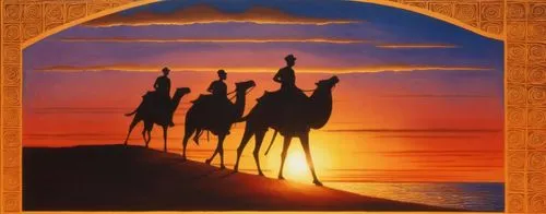 three wise men,the three wise men,dromedaries,kemet,camel caravan,shadow camel,wise men,three kings,qabalah,camelride,arabian horses,ghadeer,quadriga,holy three kings,camels,dromedary,african art,wisemen,rajasthani,oil painting on canvas,Illustration,Realistic Fantasy,Realistic Fantasy 21