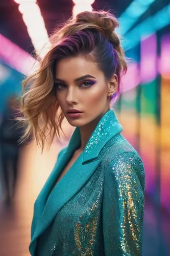 colorful background,bolero jacket,colorful light,colorful,colorful foil background,color turquoise,intense colours,neon makeup,fashion street,vibrant color,background colorful,turquoise,fashion vector,colorful life,colorful city,fashion shoot,colourful,women fashion,portrait background,artificial hair integrations,Photography,General,Commercial