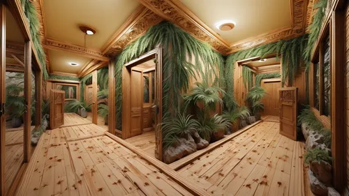 wooden sauna,hallway space,luxury bathroom,cabin,train car,inverted cottage,log home,3d rendering,sauna,hallway,ufo interior,washroom,tree house hotel,wood flooring,railway carriage,small cabin,wooden train,american pitch pine,wood floor,train compartment