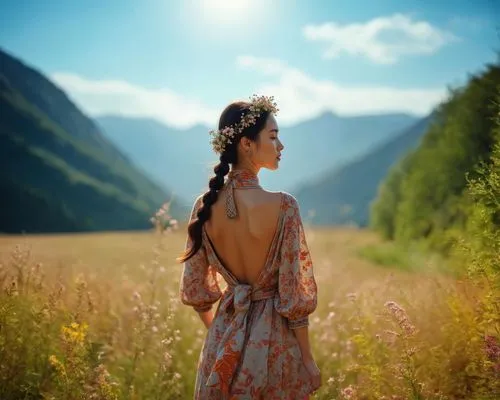 mongolian girl,girl in a long dress from the back,meadow,girl in a long dress,inner mongolian beauty,countrywoman,country dress,countrygirl,girl in flowers,boho background,gekas,meadow play,summer meadow,altai,shepherdess,alpine meadow,vietnamese woman,little girl in wind,bohemian,live in nature