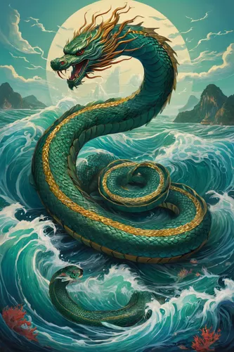 chinese dragon,dragon li,painted dragon,dragon boat,dragon of earth,serpent,god of the sea,green dragon,poseidon,wyrm,sea snake,water snake,golden dragon,sea god,dragon,chinese water dragon,dragon design,basilisk,qinghai,sea,Conceptual Art,Daily,Daily 10