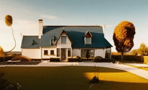 zen glass bricks tiles roof concrete garden trees wood park landscape sunlight blue sky night view Spotlights night view summer manoir villa people,the front of this house looks incredible in the suns