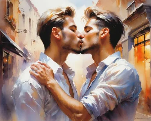 kissing,gay love,glbt,cheek kissing,amorous,romantic portrait,making out,kiss,first kiss,gay couple,love in the mist,romantic scene,pda,kissel,whispering,hot love,honeymoon,closeness,love in air,tenderness,Conceptual Art,Oil color,Oil Color 03