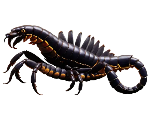 Realistic scorpion, desert terrain, nocturnal, venomous tail, armored shell, multiple eyes, sharp claws, dark brown color, detailed texture, 3/4 composition, low-key lighting, cinematic depth of field