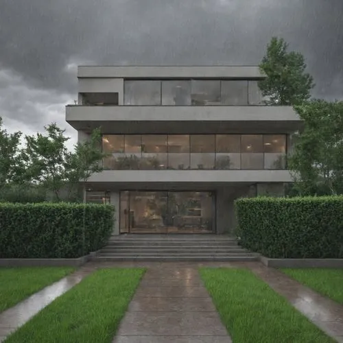 The weather of light drizzle,,a house is pictured against the cloudy sky,modern house,3d rendering,modern architecture,contemporary,brutalism,renders,Weather,Moderate Rain