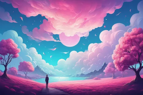 Create a dreamy pastel paper background.,mushroom landscape,fantasy landscape,landscape background,purple landscape,sky,virtual landscape,clouds - sky,background vector,panoramical,cotton candy,art ba