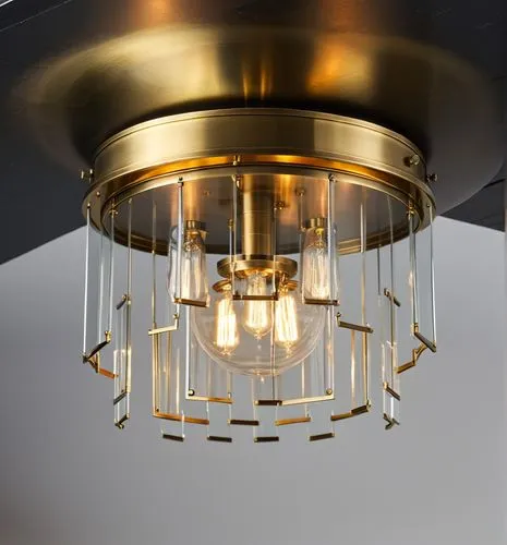 brass flush mount finish in antique brass,a large ss ceiling light fixture with clear glass globes,ceiling light,ceiling lamp,foscarini,halogen spotlights,halogen light,chandelier,halogen bulb,henning