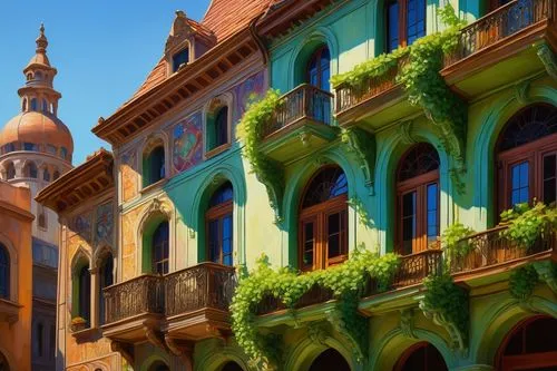 seville,granada,sevilla,medina,zanzibar,genoa,colorful facade,cairo,monaco,beautiful buildings,old havana,alexandria,riad,malaga,terracotta,delgada,venedig,venezia,colorful city,merida,Conceptual Art,Fantasy,Fantasy 18